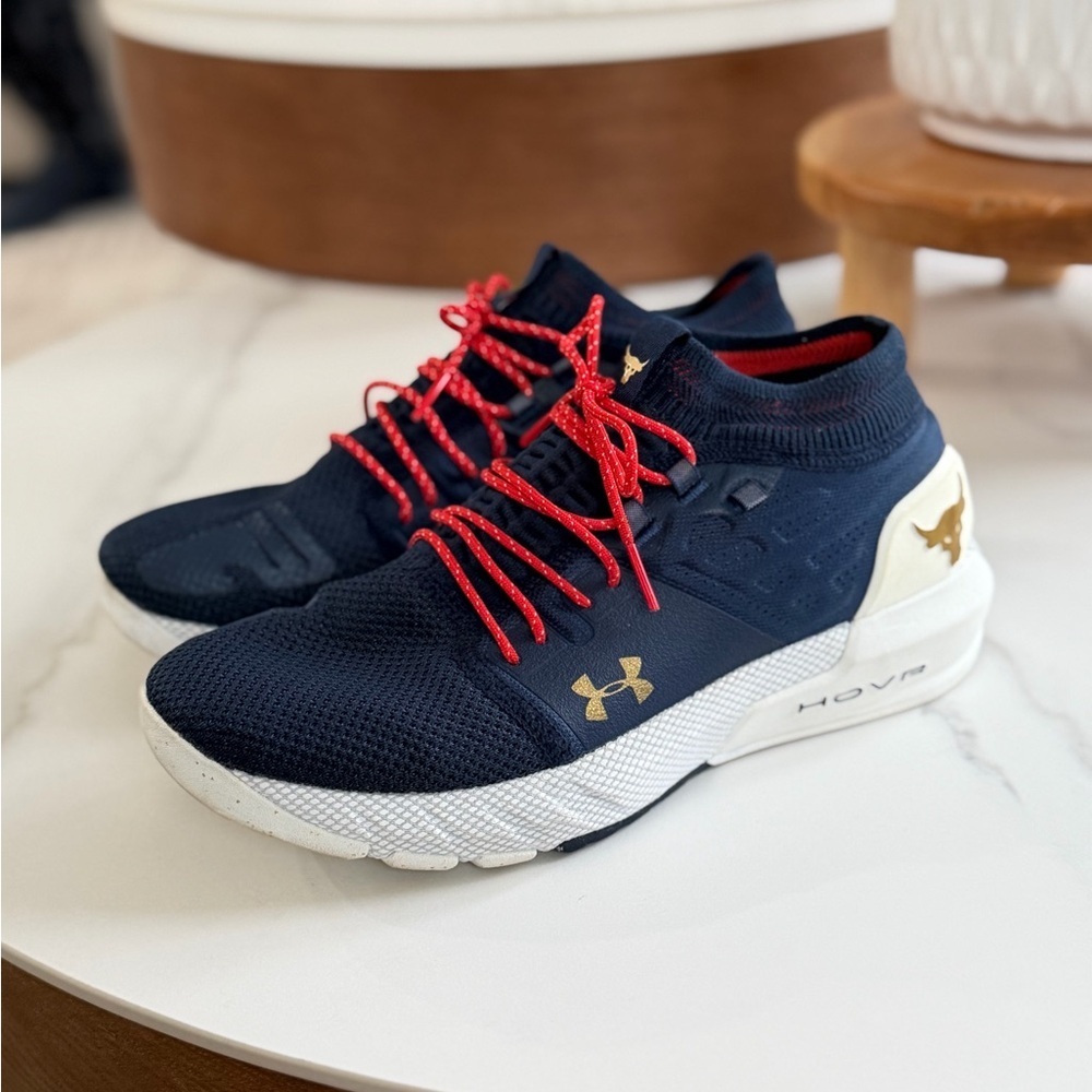 Under Armour Dark Blue Shoes with Red and White Accents
